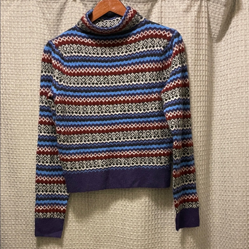Treasure & Bond Blue and Red Patterned Turtleneck Sweater